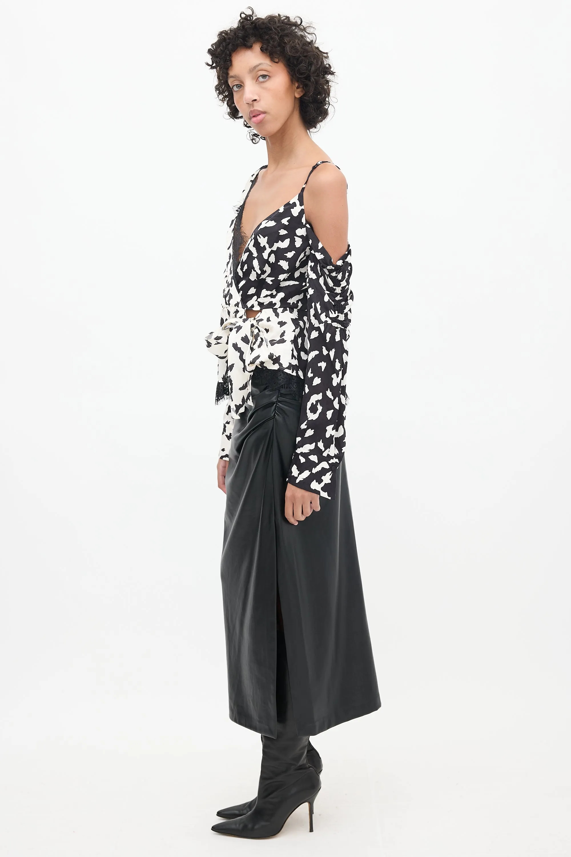 Black & White Satin Patterned Top