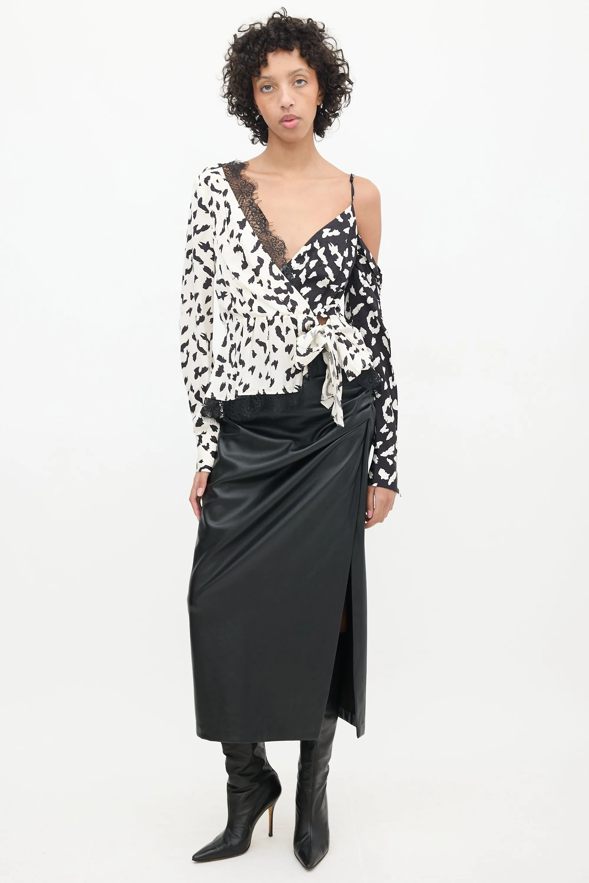 Black & White Satin Patterned Top