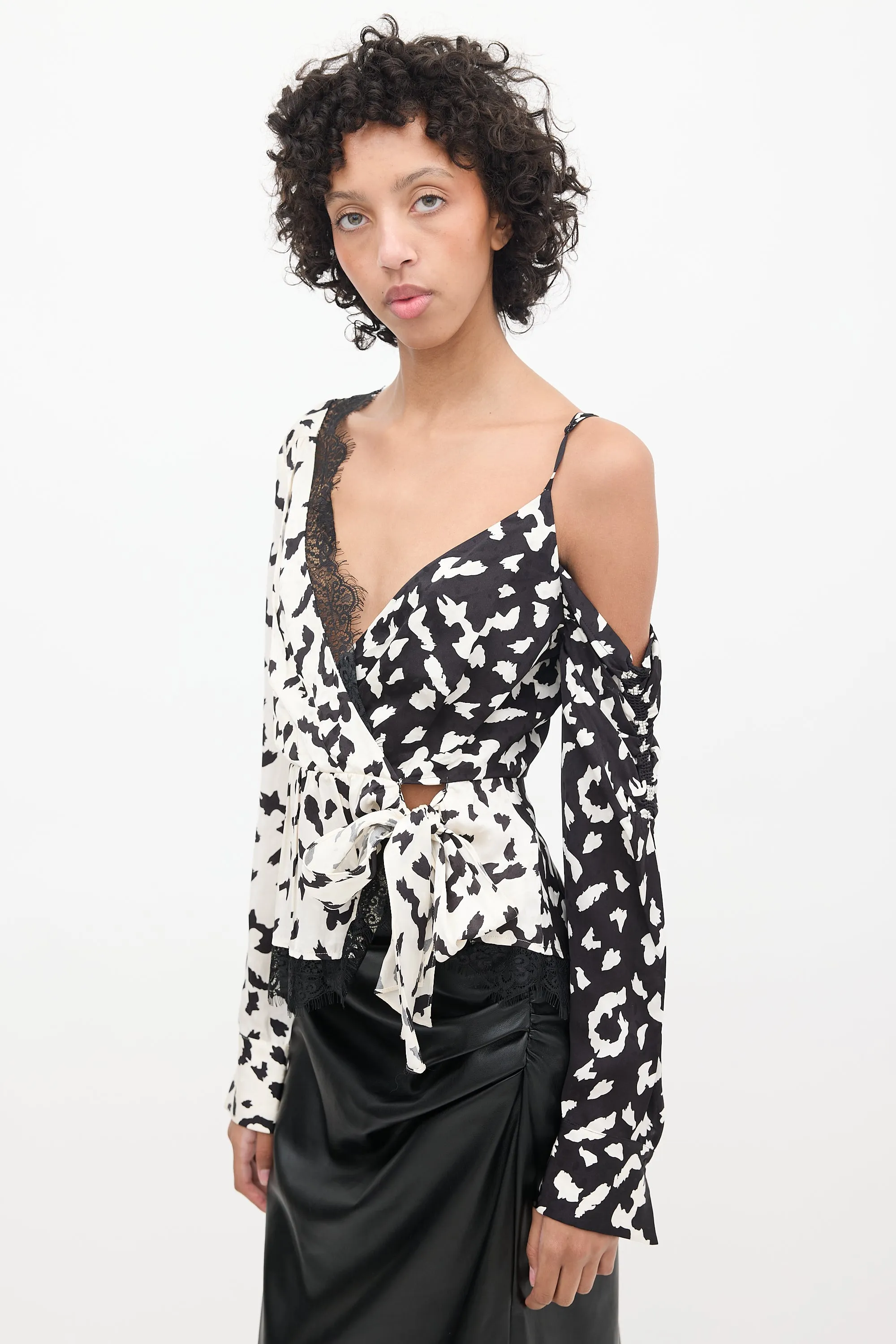 Black & White Satin Patterned Top