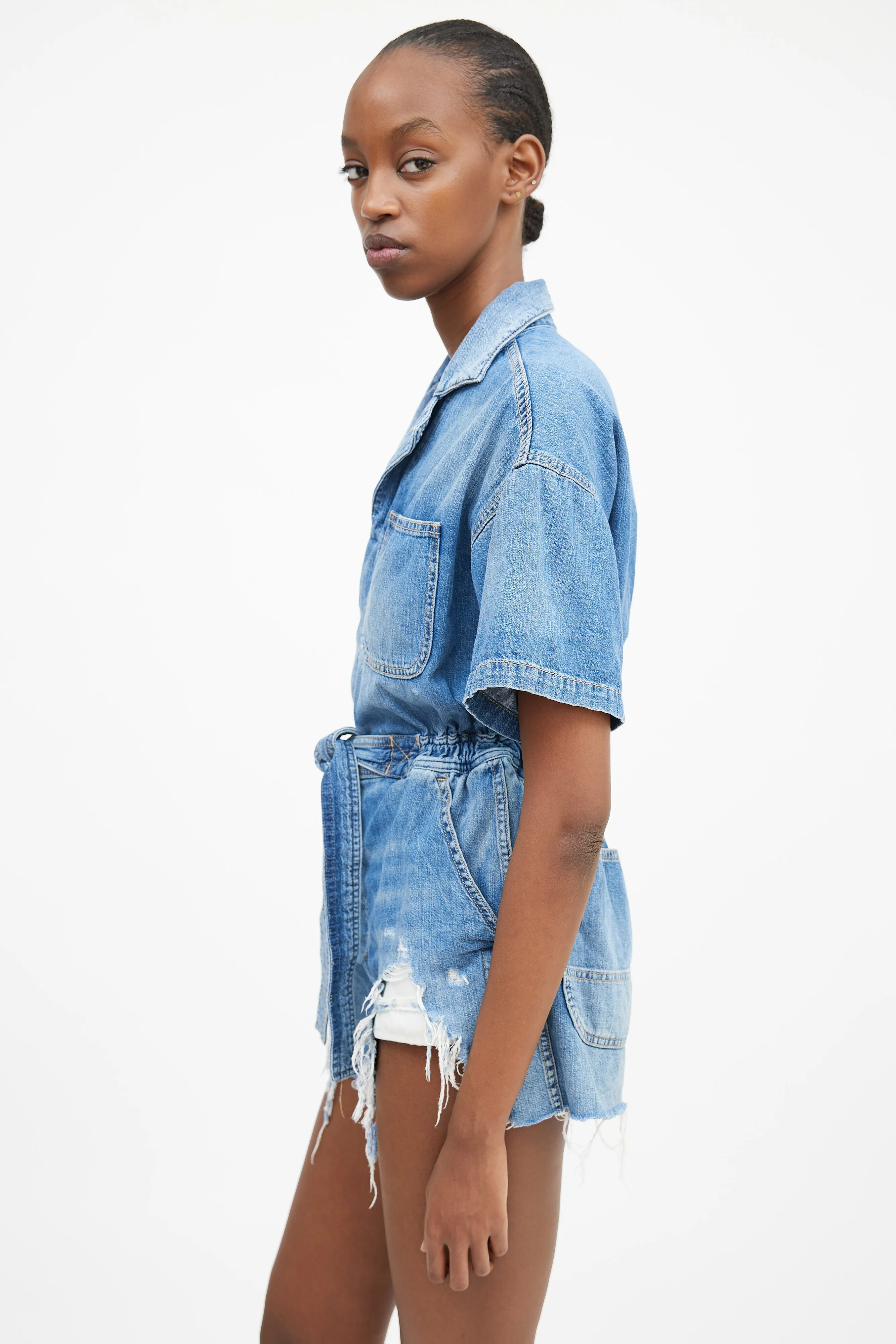 Blue Denim Distressed Mick Romper