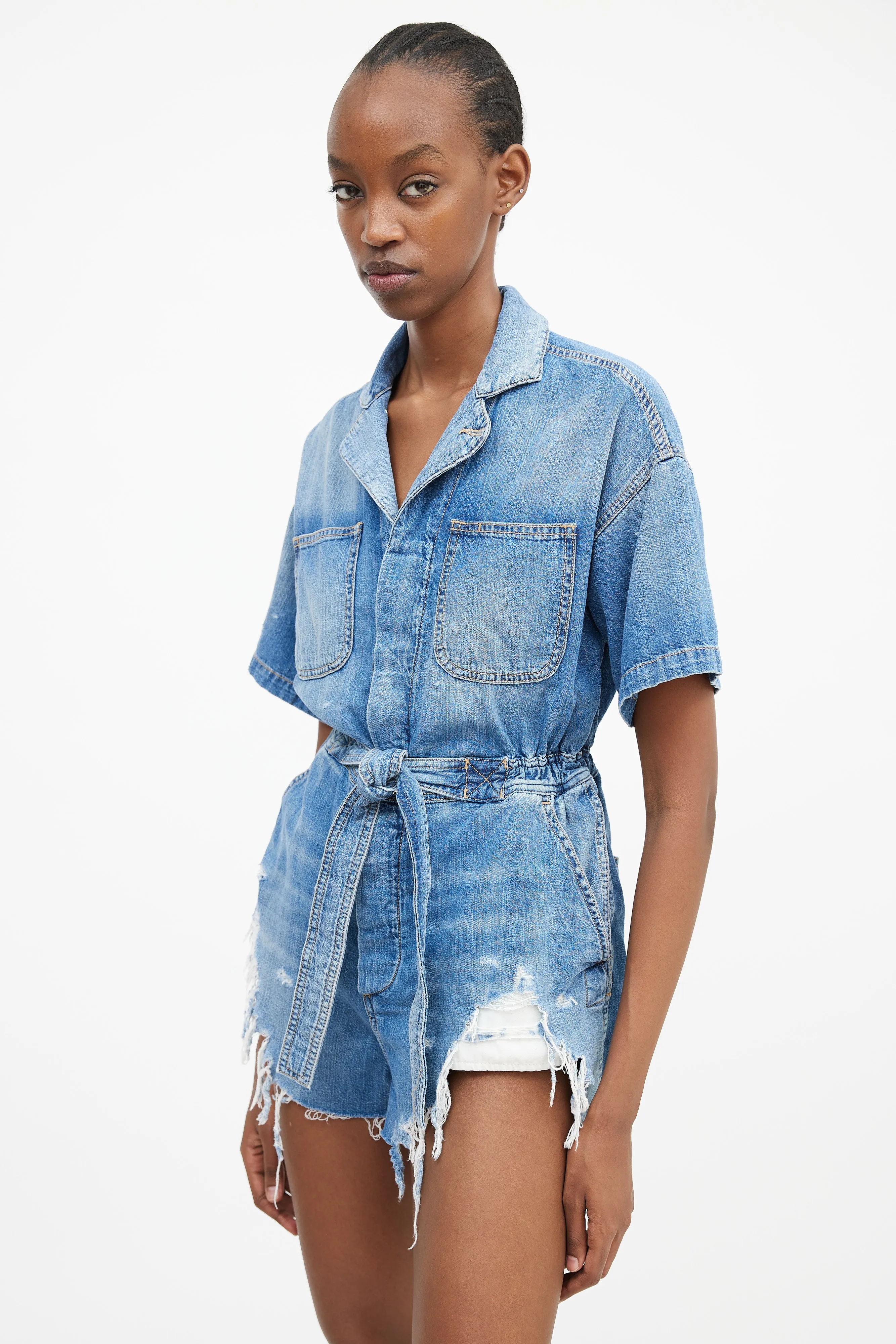Blue Denim Distressed Mick Romper