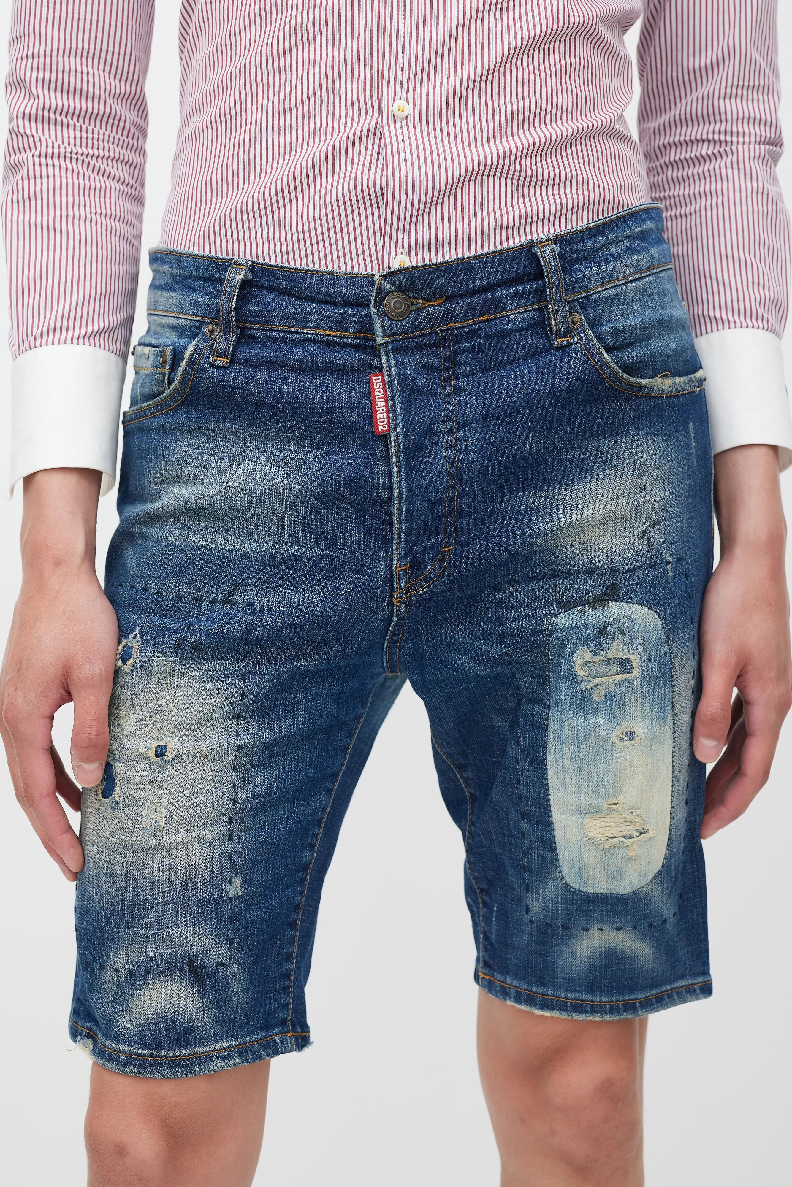 Blue Distressed Denim Shorts