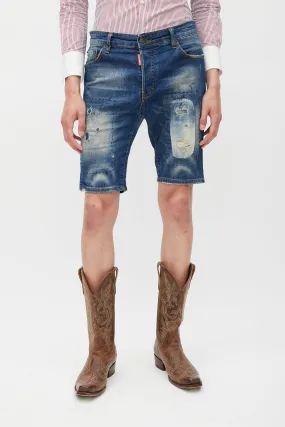 Blue Distressed Denim Shorts