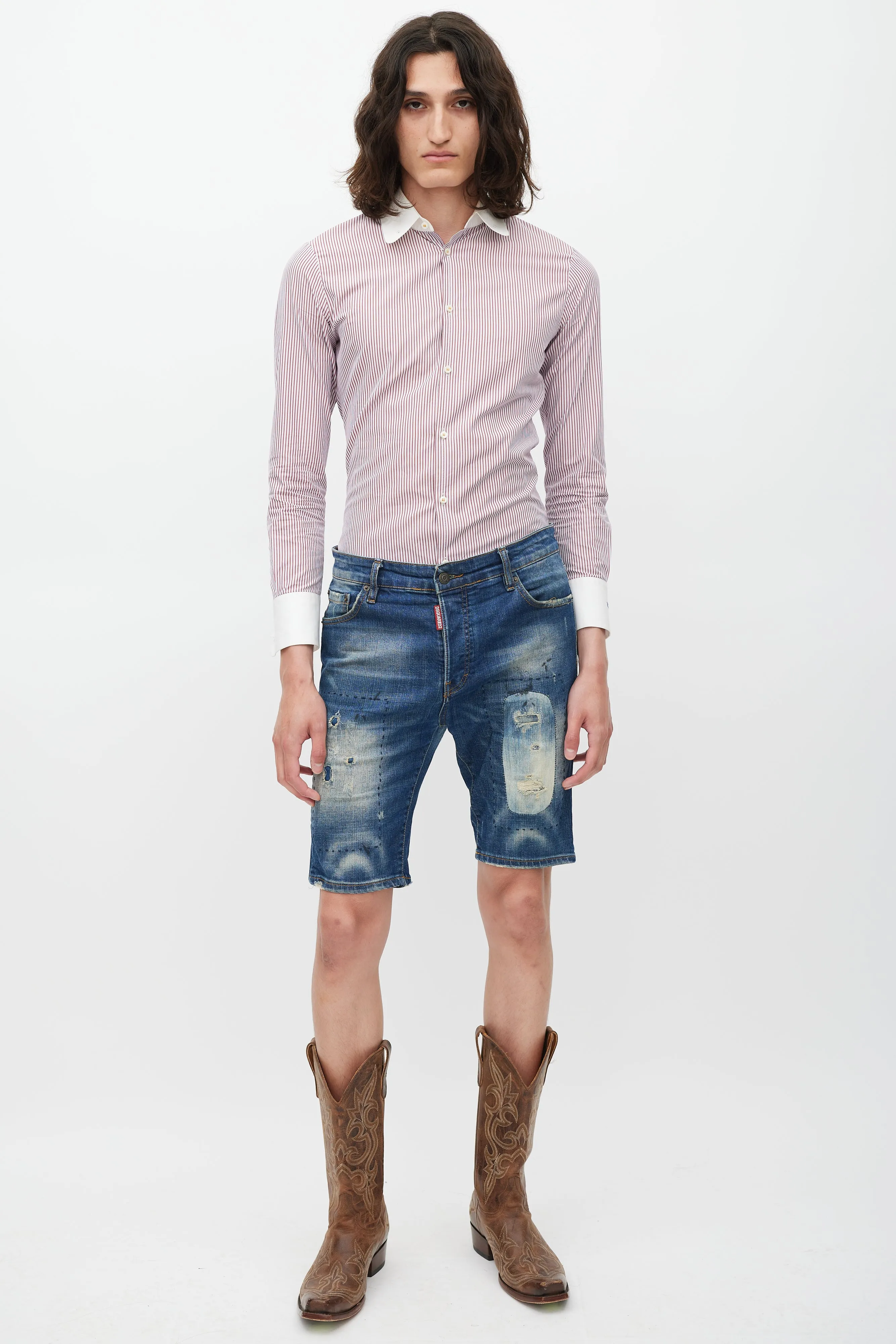 Blue Distressed Denim Shorts