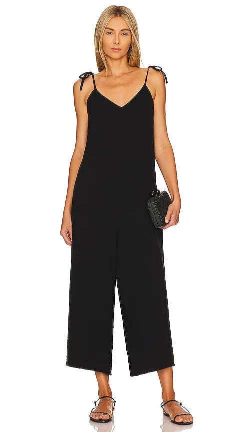 Bobi Beach Gauze Cropped Jumpsuit in Black
