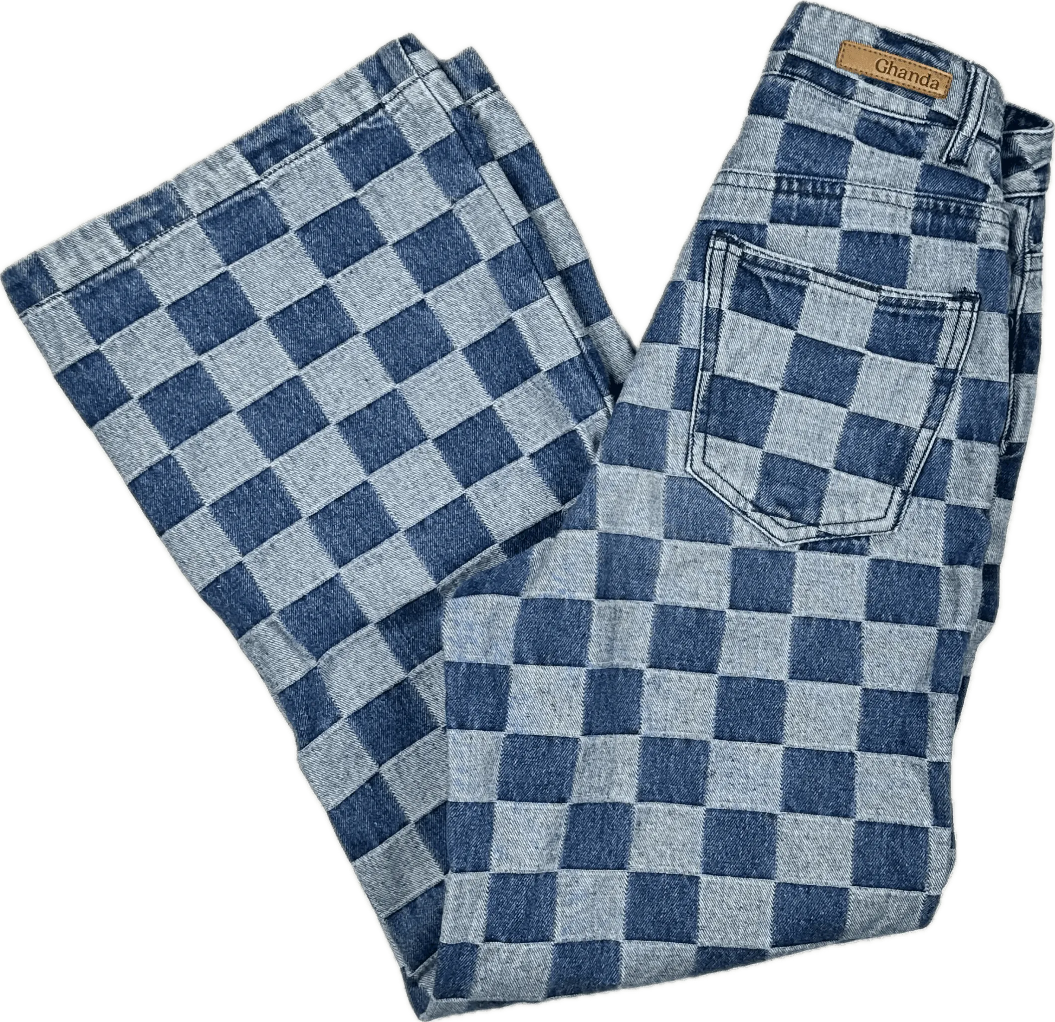 Ghanda Check Denim Flare Leg Jeans - Size 10-11Y