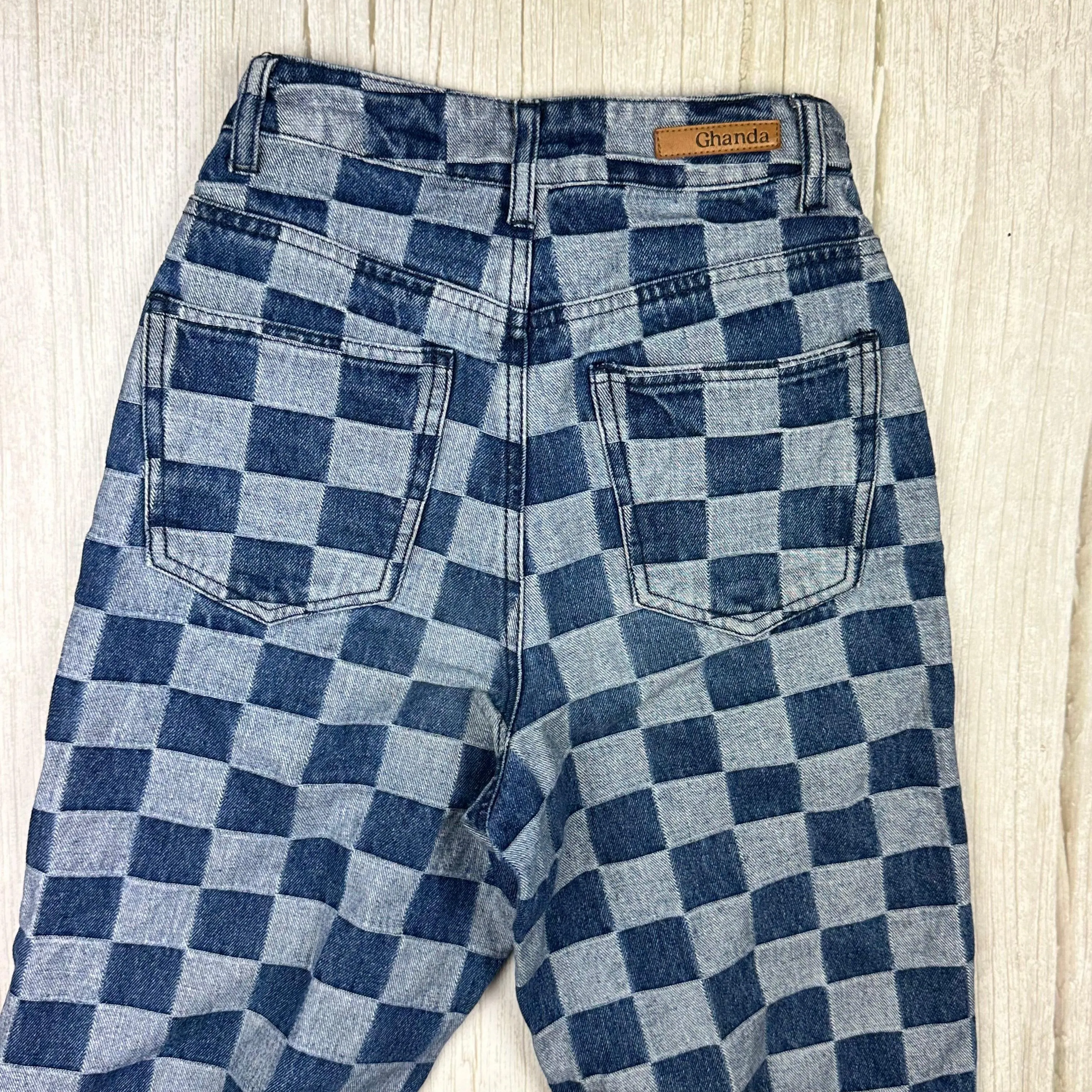 Ghanda Check Denim Flare Leg Jeans - Size 10-11Y