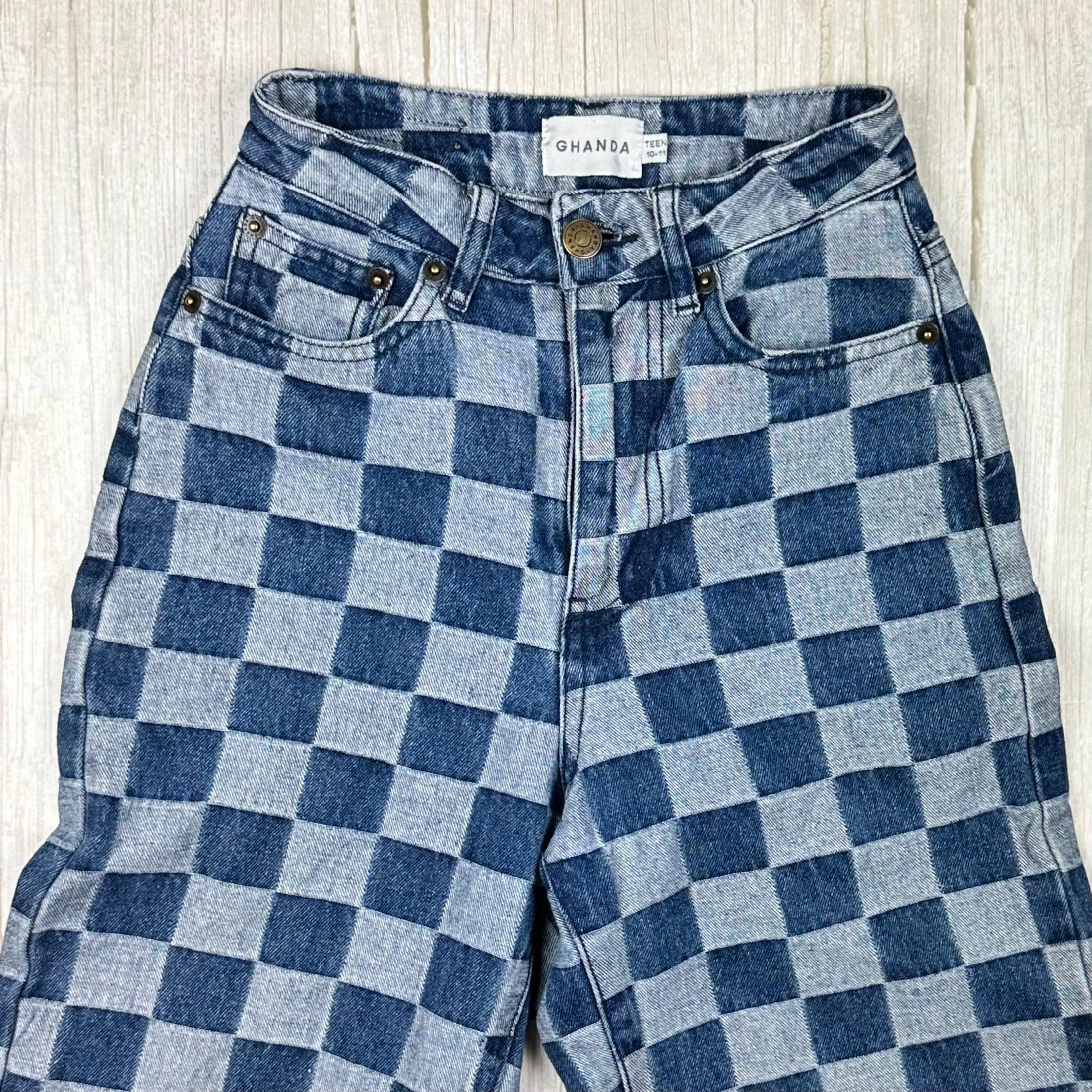 Ghanda Check Denim Flare Leg Jeans - Size 10-11Y