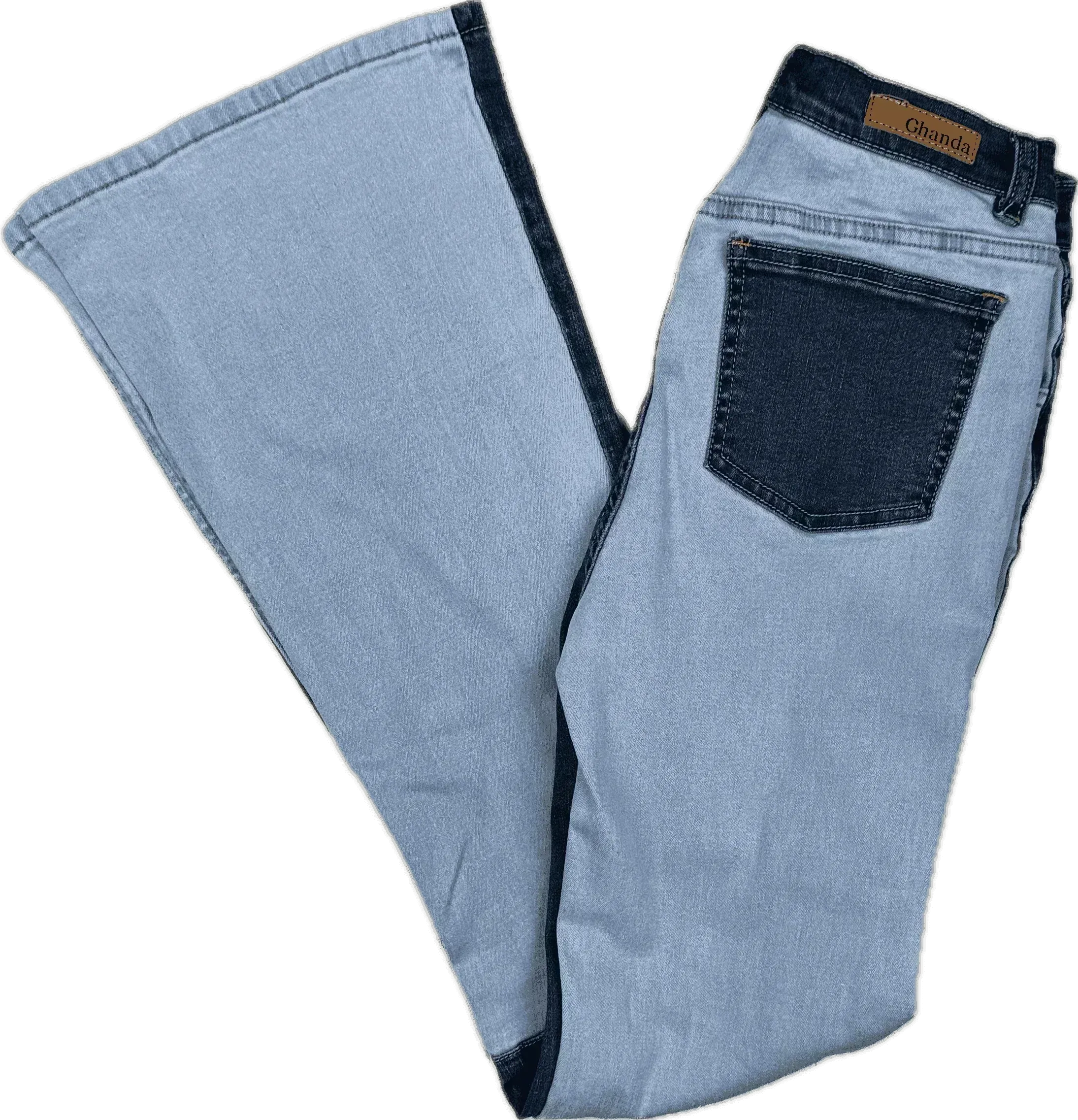 Ghanda Patch Panel 'Mischa' Denim Flare Leg Jeans - Size 8