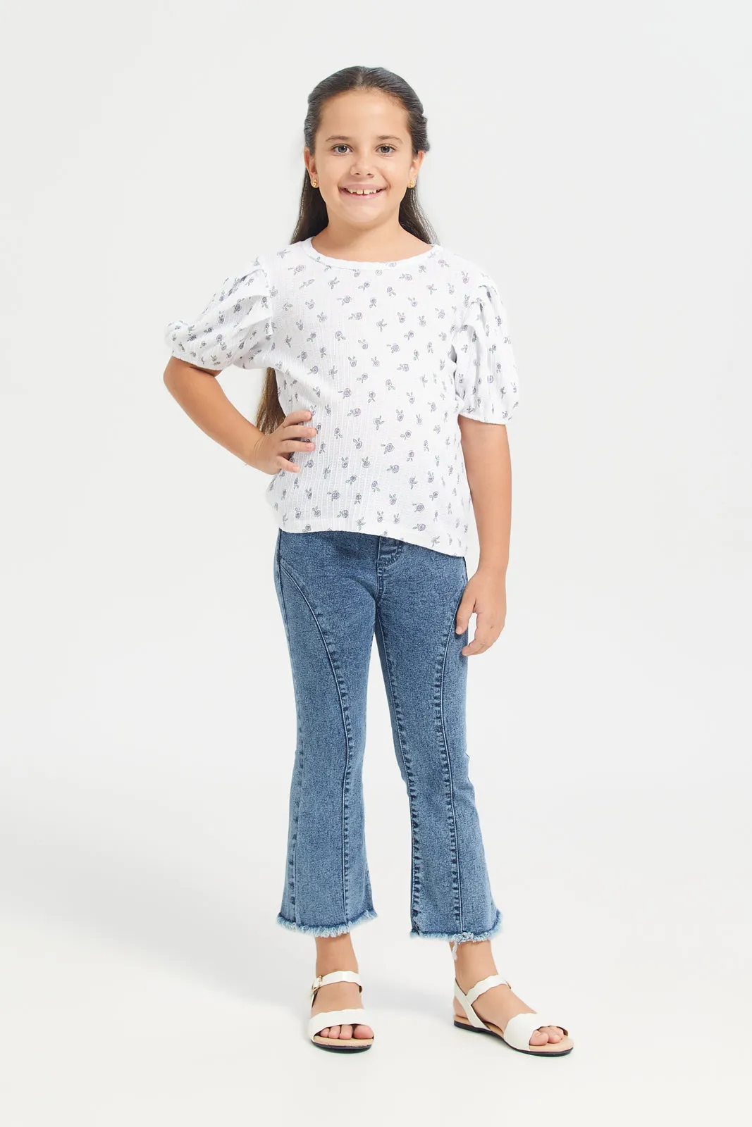 Girls Blue Flared Jeggings