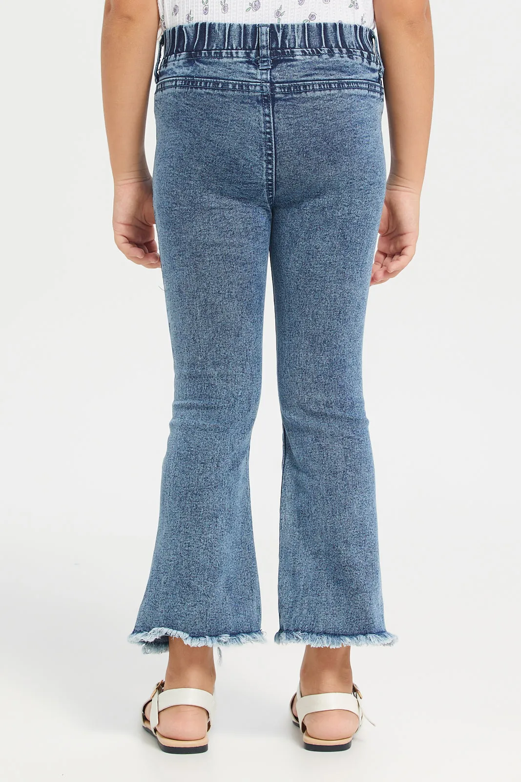 Girls Blue Flared Jeggings