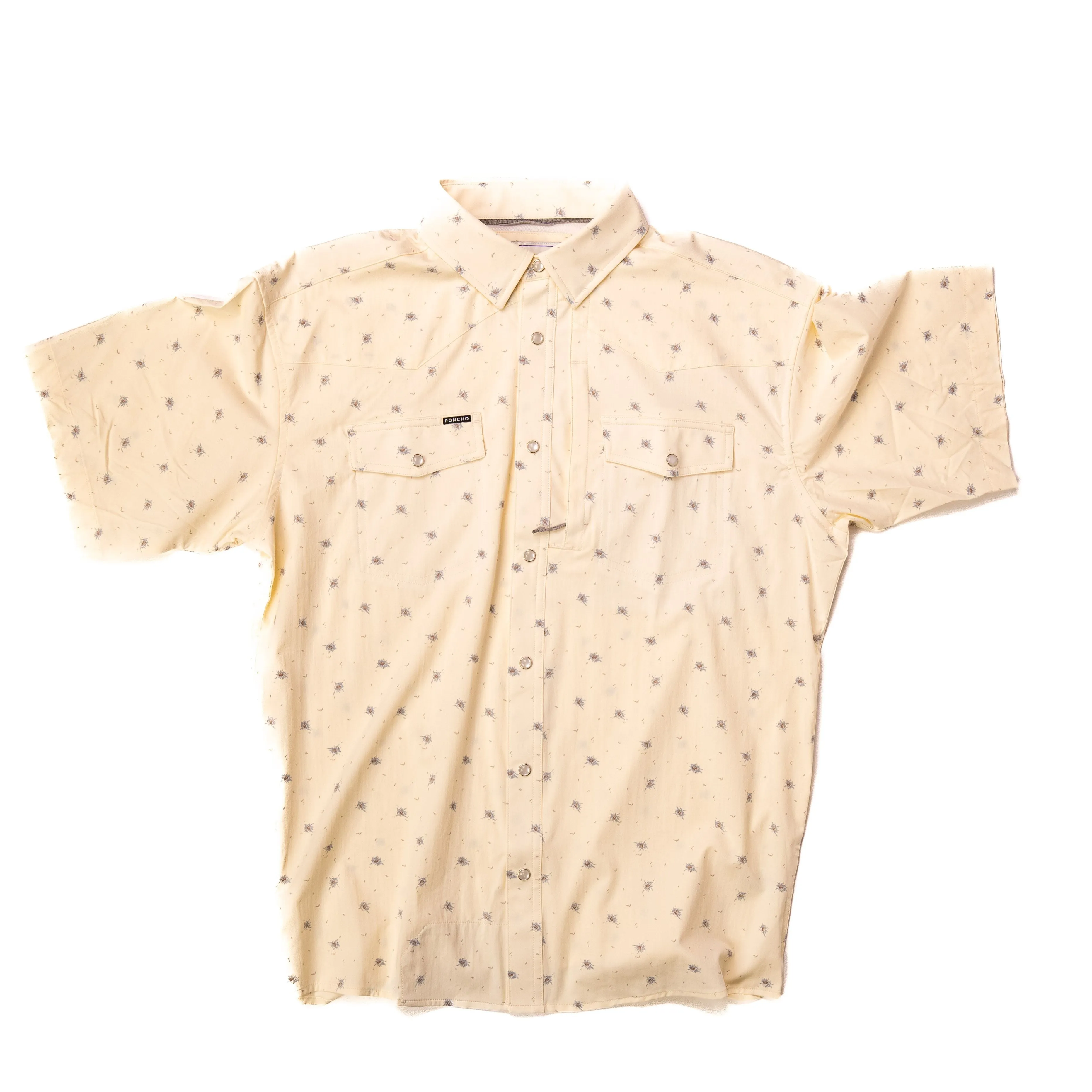 Men's Poncho Cream Patterned Pearl Snap Shirt Llano-Crm