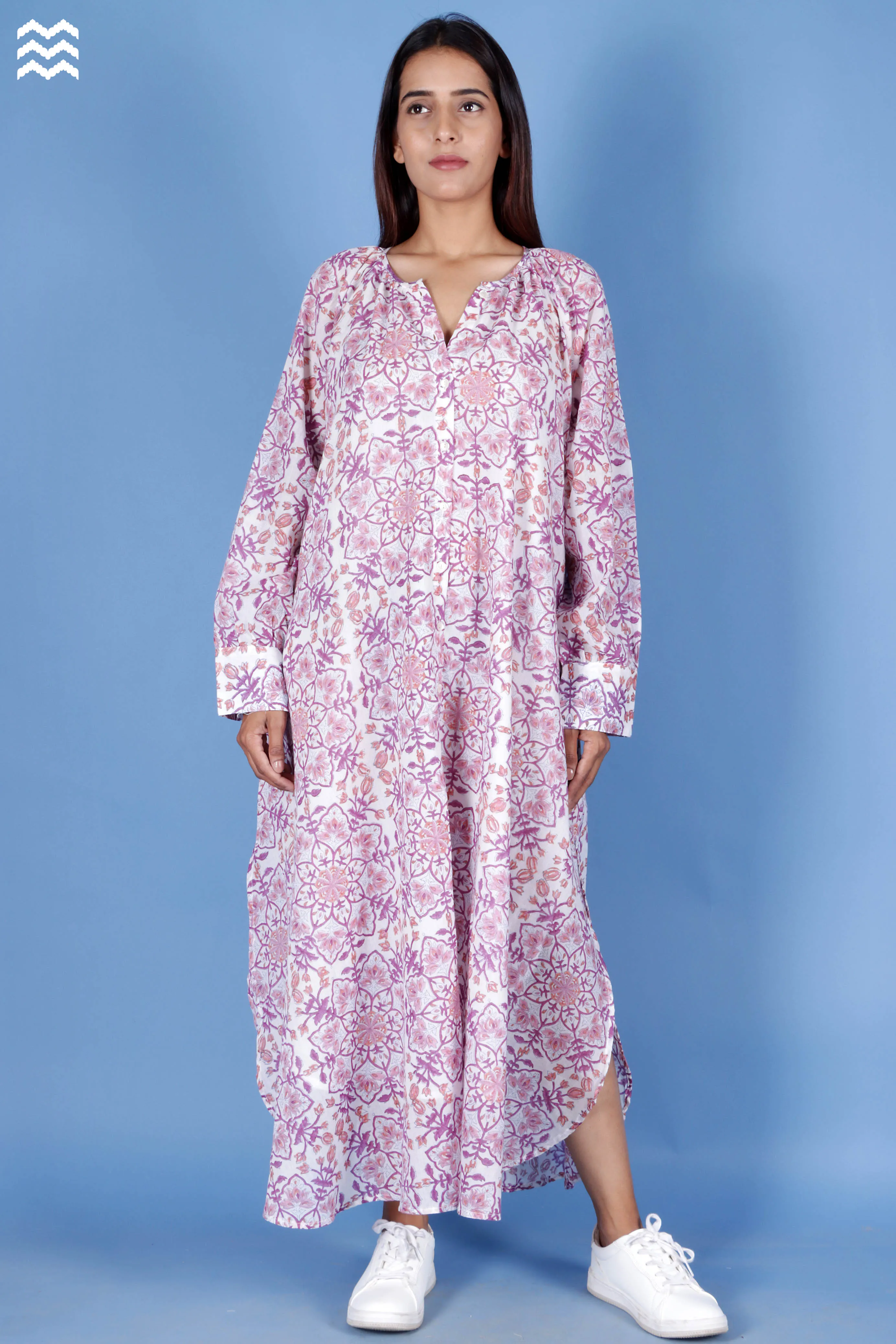 Mulmul Cotton Flared Poiret Top In Block Print