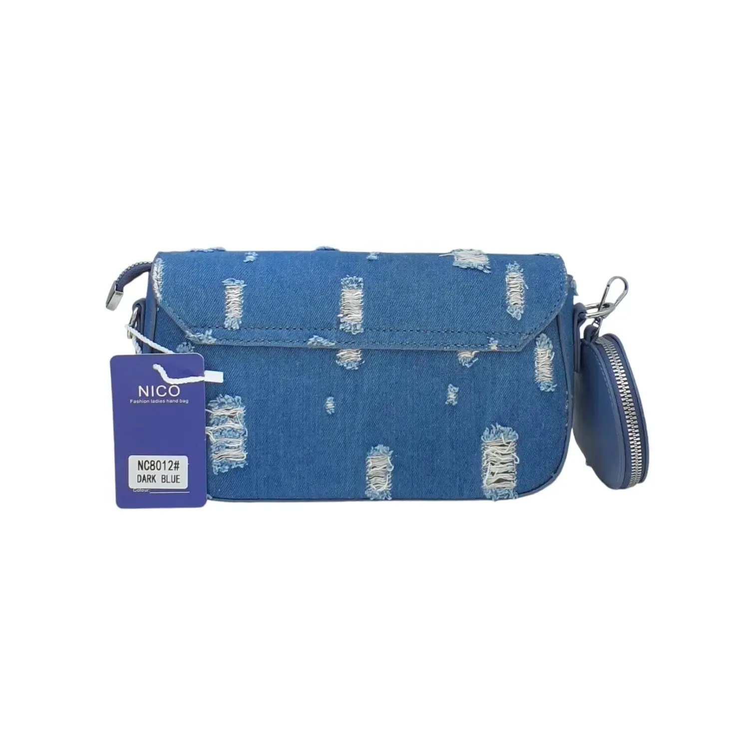 Nico Distressed Denim with Detachable Coin Pouch Shoulder Bag