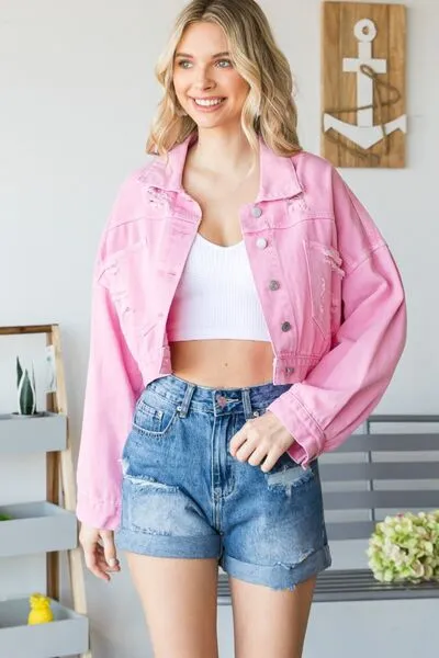 ONLINE EXCLUSIVE Fringe Distressed Button Up Denim Jacket