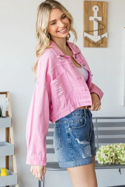ONLINE EXCLUSIVE Fringe Distressed Button Up Denim Jacket