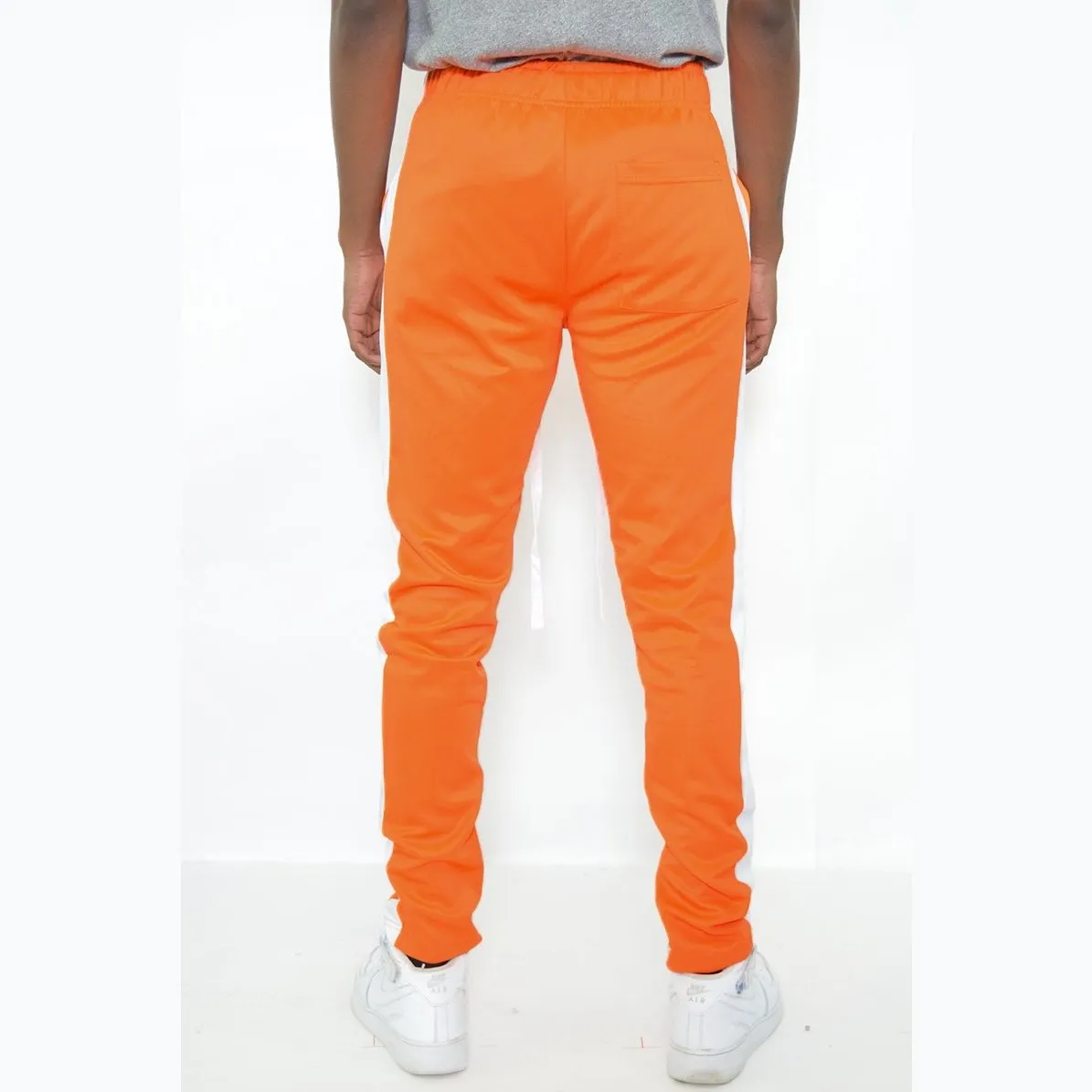 Orange & White Slim Fit Track Pants