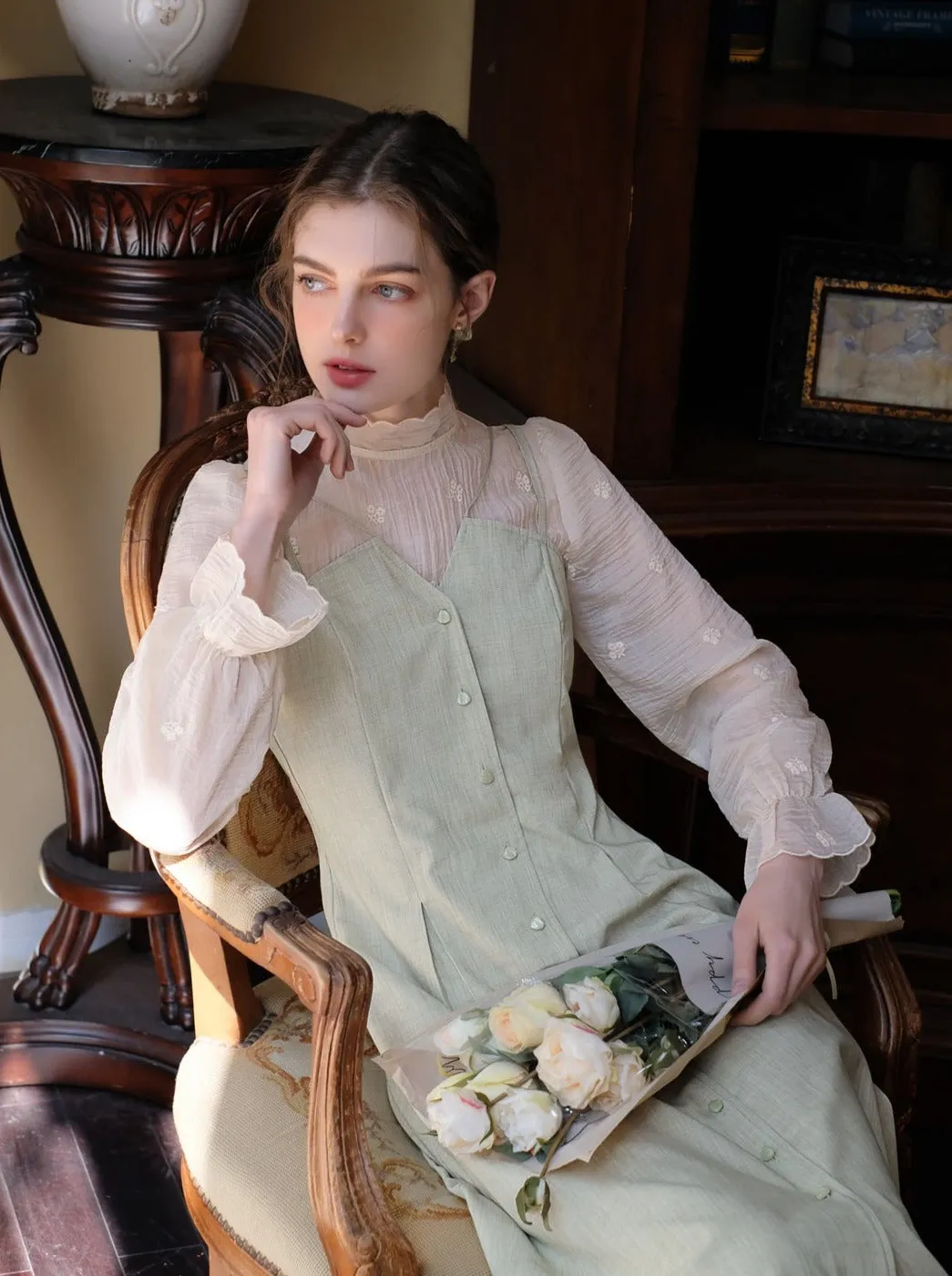 Skirt Flower Retro Blouse   Camisole Sheer