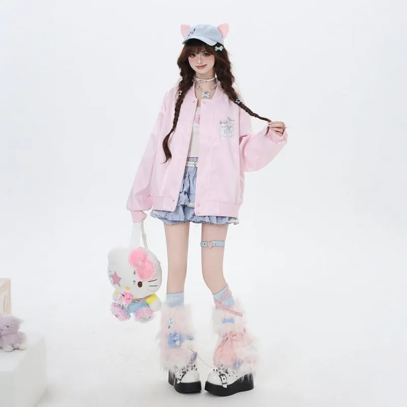 Sweet Japanese Dopamine Style Cartoon Cat print Coat