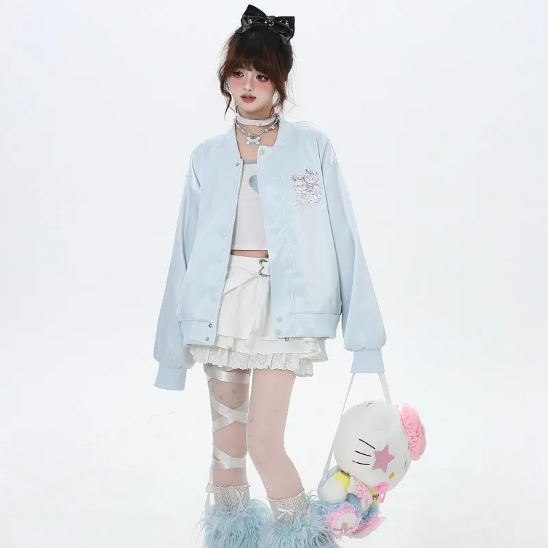 Sweet Japanese Dopamine Style Cartoon Cat print Coat