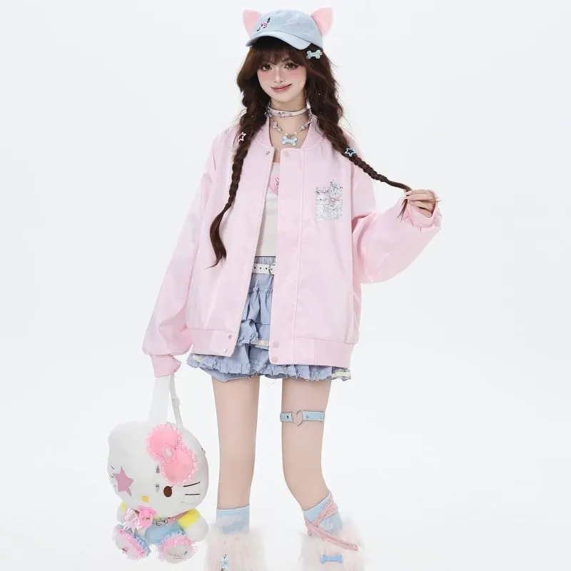 Sweet Japanese Dopamine Style Cartoon Cat print Coat