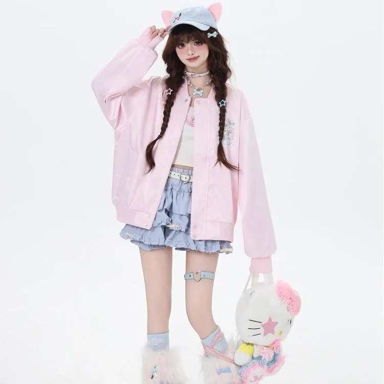 Sweet Japanese Dopamine Style Cartoon Cat print Coat