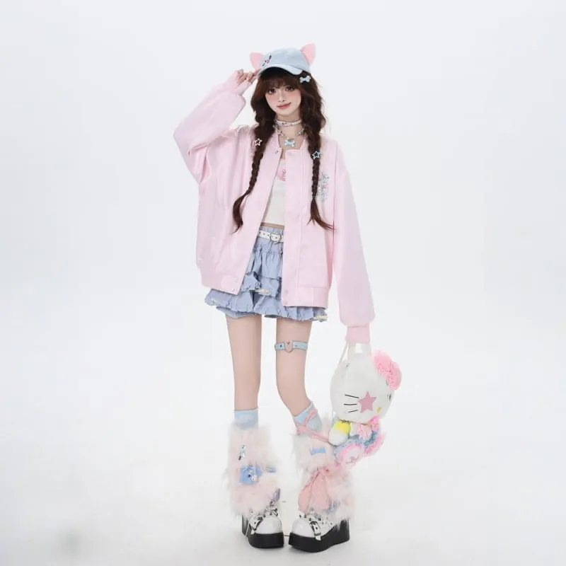 Sweet Japanese Dopamine Style Cartoon Cat print Coat