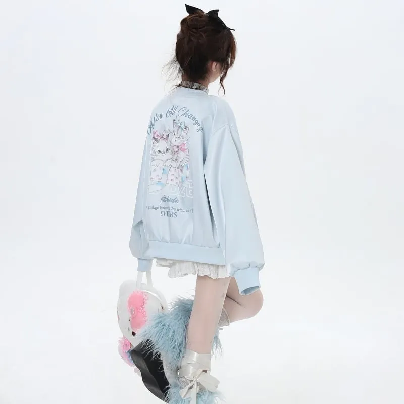 Sweet Japanese Dopamine Style Cartoon Cat print Coat