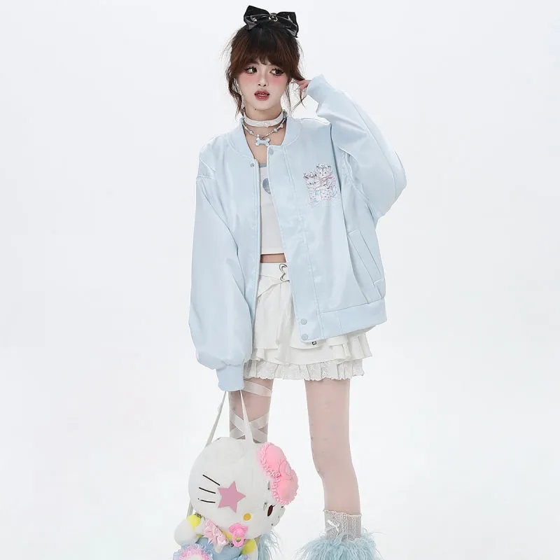 Sweet Japanese Dopamine Style Cartoon Cat print Coat