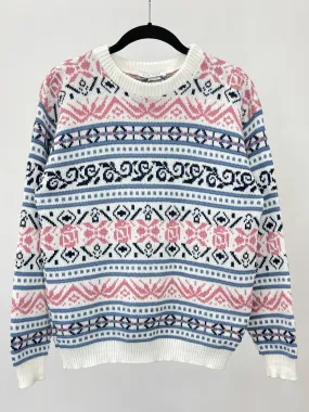 Vintage Rose Pink & Purple Patterned Crewneck Sweater (S/M)