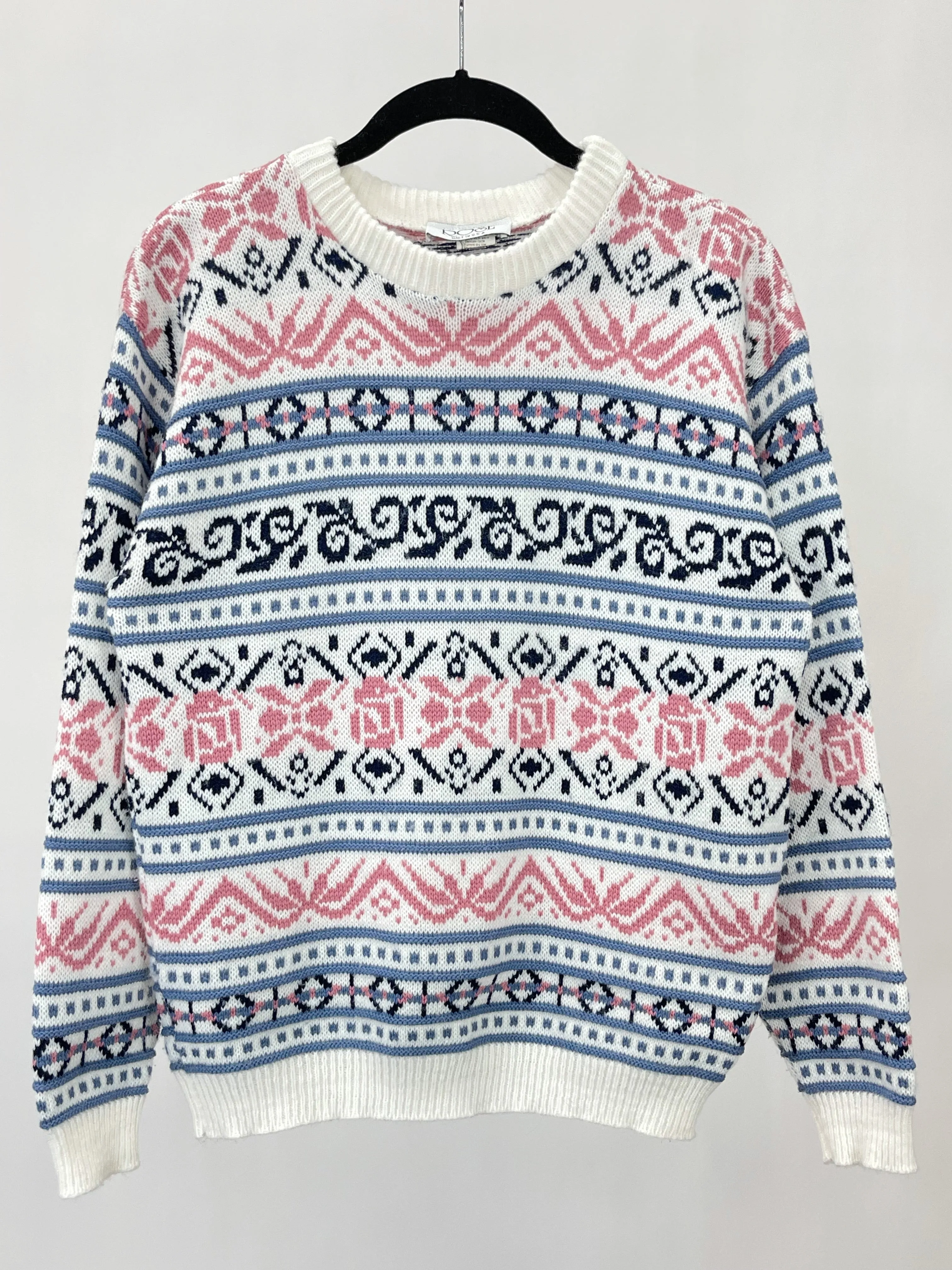 Vintage Rose Pink & Purple Patterned Crewneck Sweater (S/M)