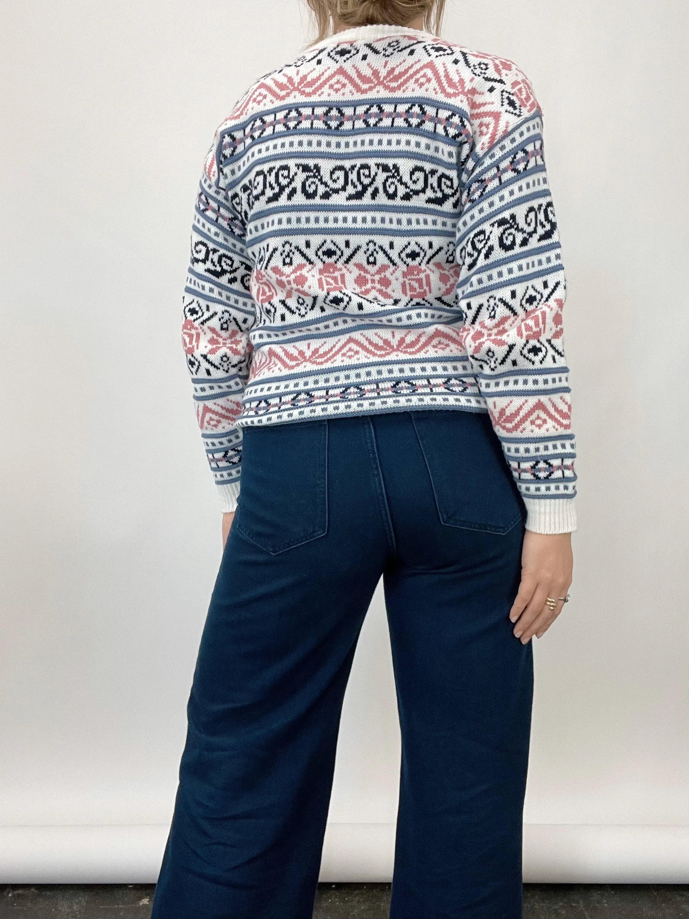 Vintage Rose Pink & Purple Patterned Crewneck Sweater (S/M)